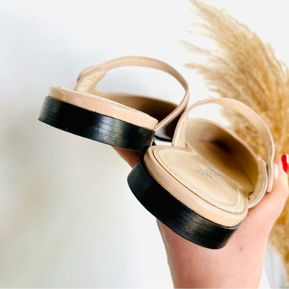 PRADA Nude Cream Beige Patent Leather Strap Pointed Toe Flats Slip On Slides 38 - Picture 13 of 16